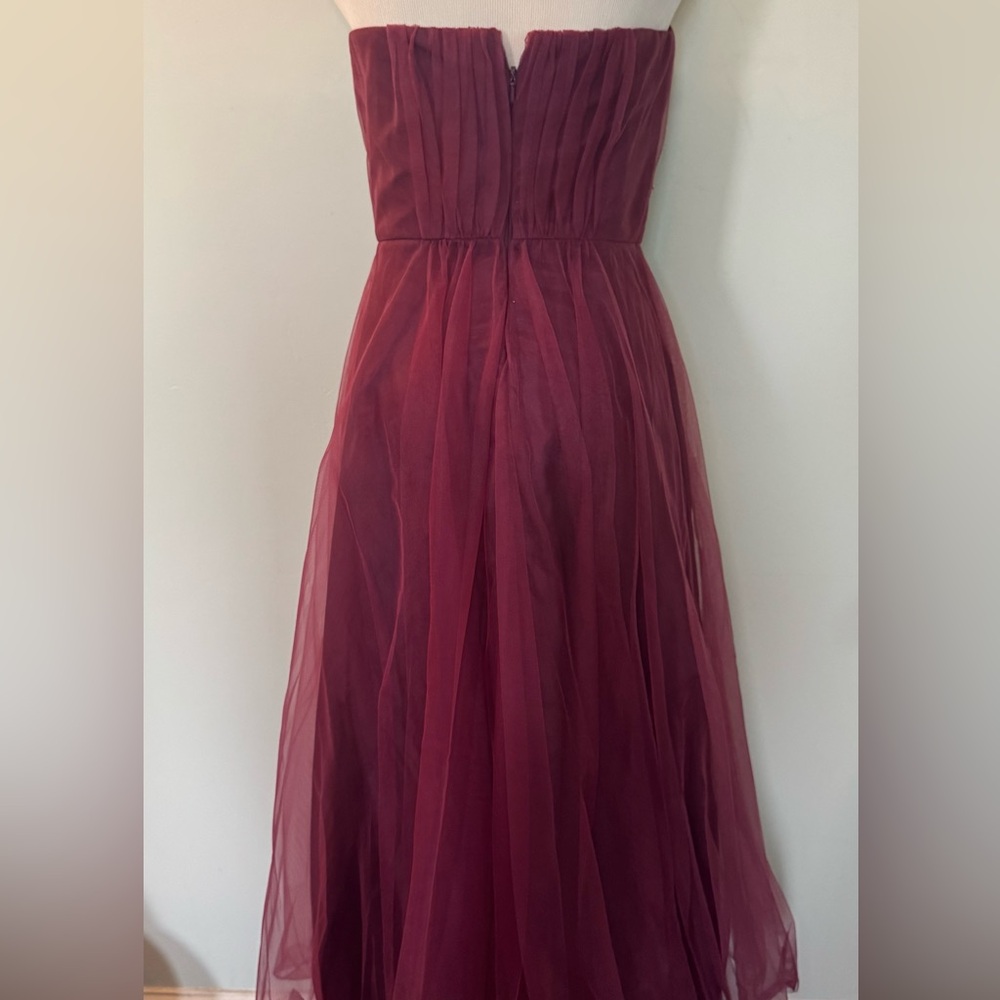 [Badgley Mischka] Burgundy Strapless Tulle Midi Dress Size 4 - Picture 5 of 11